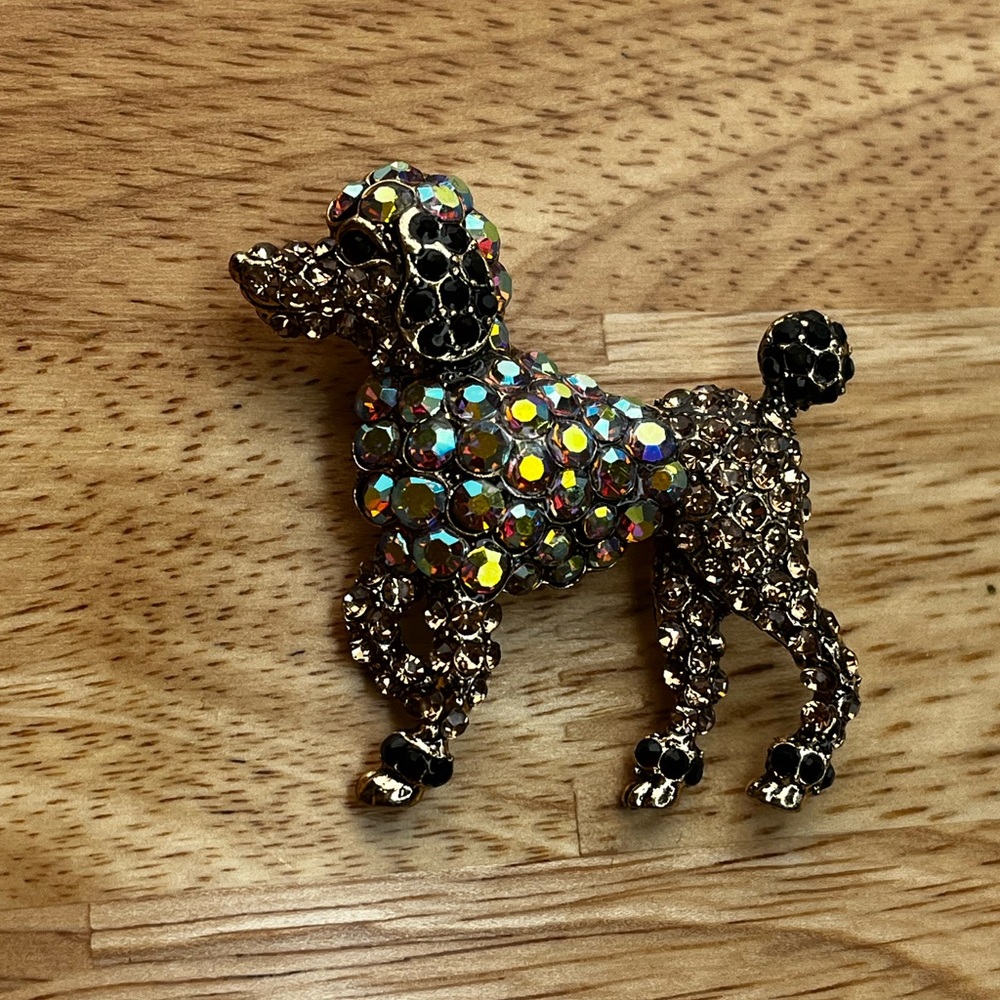 Iridescent Pink Black Poodle Brooch